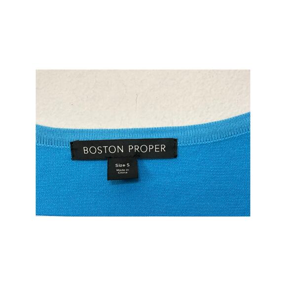 Boston Proper Blue/Yellow Floral Knit V-Neck Top Size Small 3/4 Sleeves Stretch - Picture 4 of 6